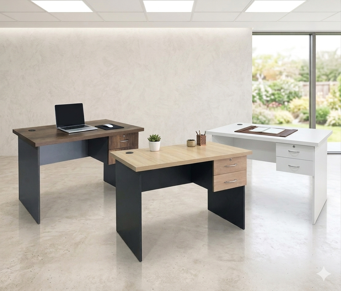 Bureau 2 Tiroirs En Bois