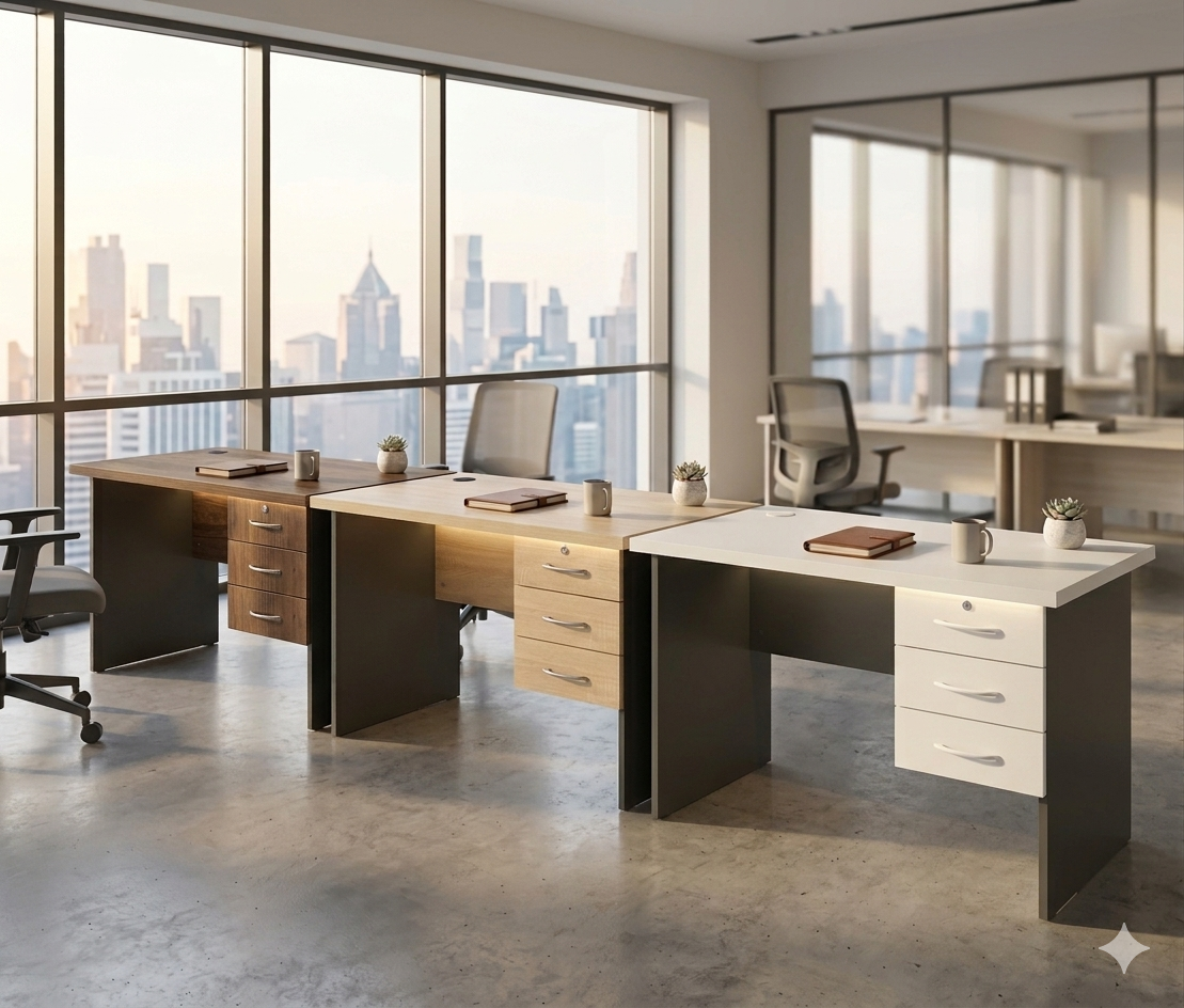 Bureau 3 Tiroirs En Bois